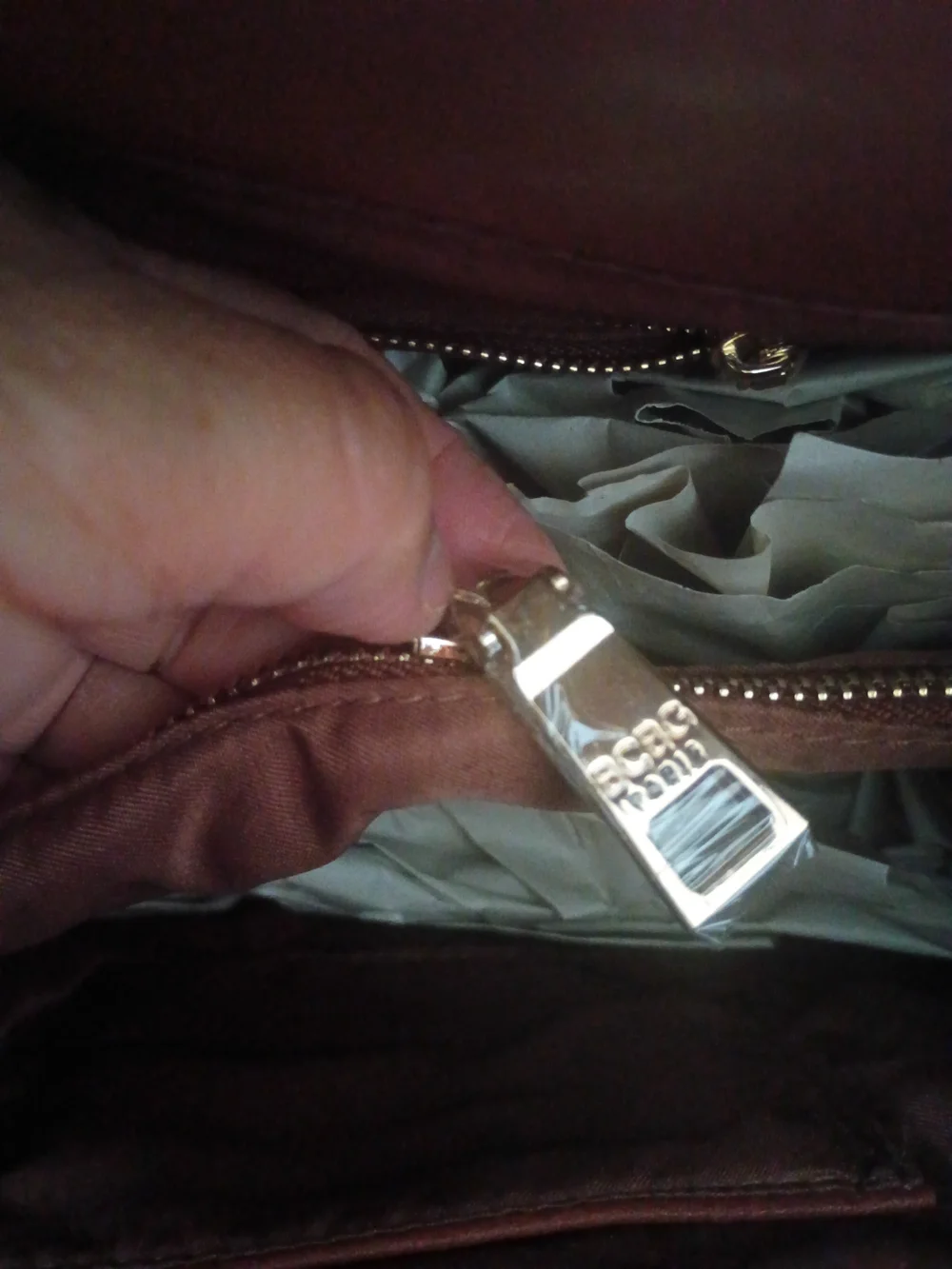 BCBG Mauve Brown Tote Bag with Gold Hardware